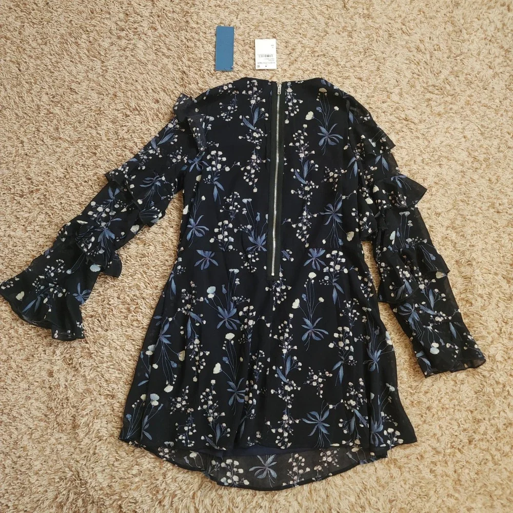 Truly Me Floral Chiffon Dress Girls 14 Navy Blue Ruffle Tiered Sleeve NWT